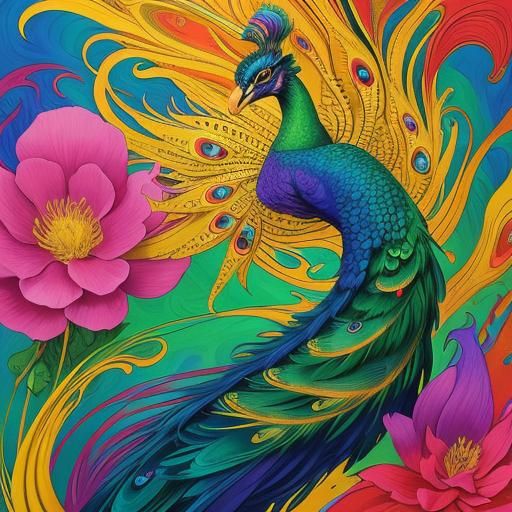 Vibrant Dragon-Peacock Woman in Abstract Expressionism