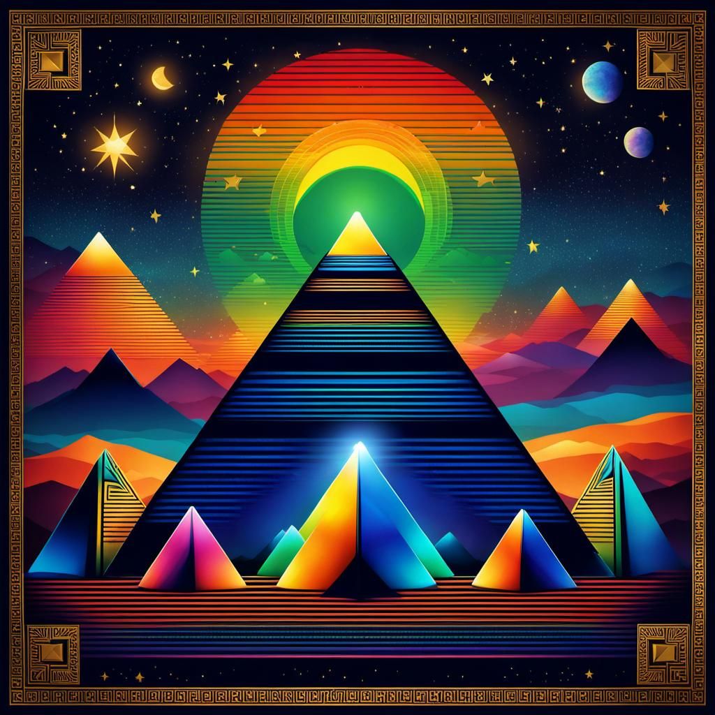 Rainbow Pyramids in Egypt: Cosmic Tapestry Art