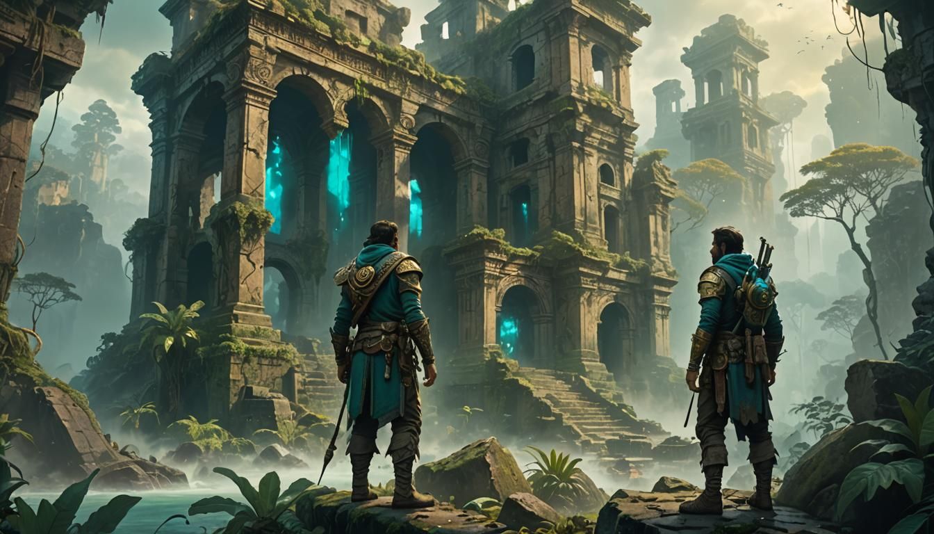 Explorer Discovering Lost City: Fantasy Concept Art