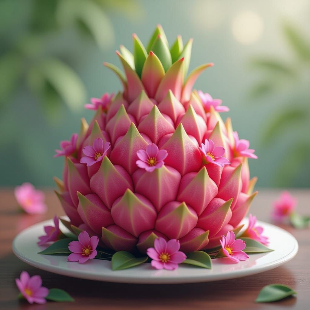 Elaborate Dragon Fruit Cake in 3D Anime Style