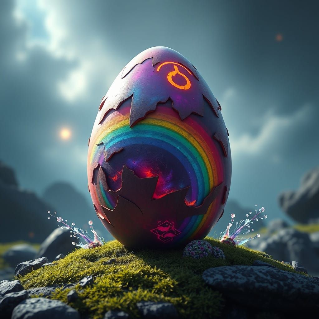 Vibrant Rainbow Fantasy Egg in Intricate Detail