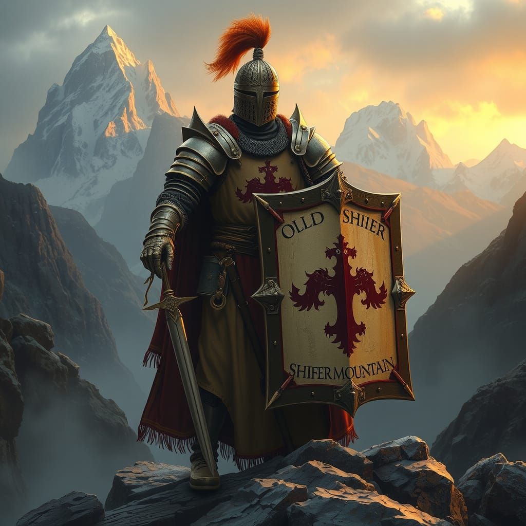 Medieval Knight Stands Tall with Old Shiver Mountain Shield ...