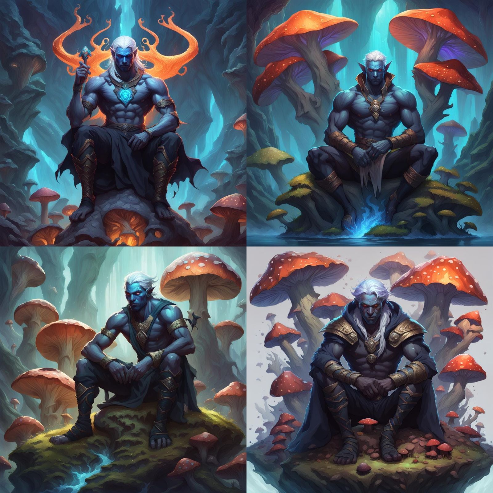 Drow God on Mushroom, Hyperdetailed Fantasy Art