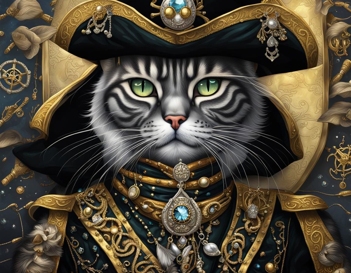 Steampunk Cat Captain with Celestial Jewels