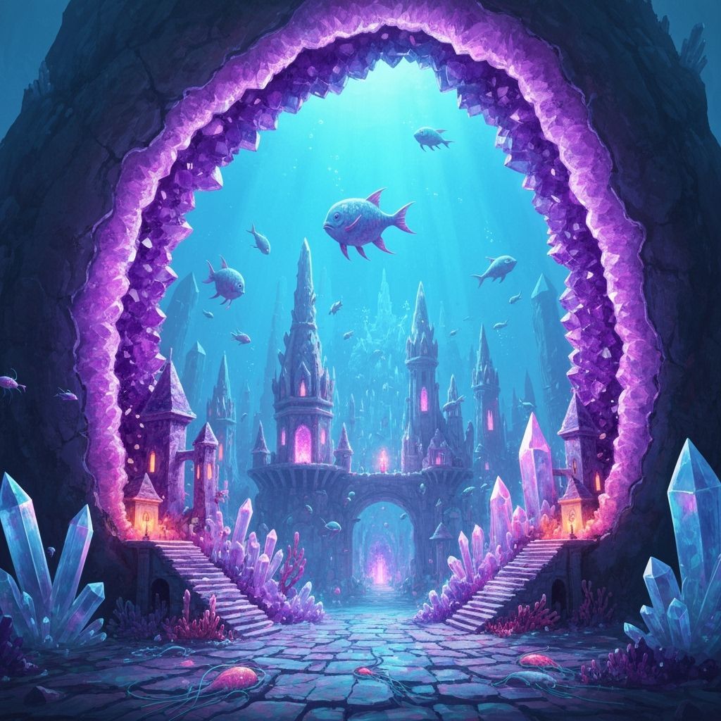 Surreal Underwater Geode City With Crystal Buildings
