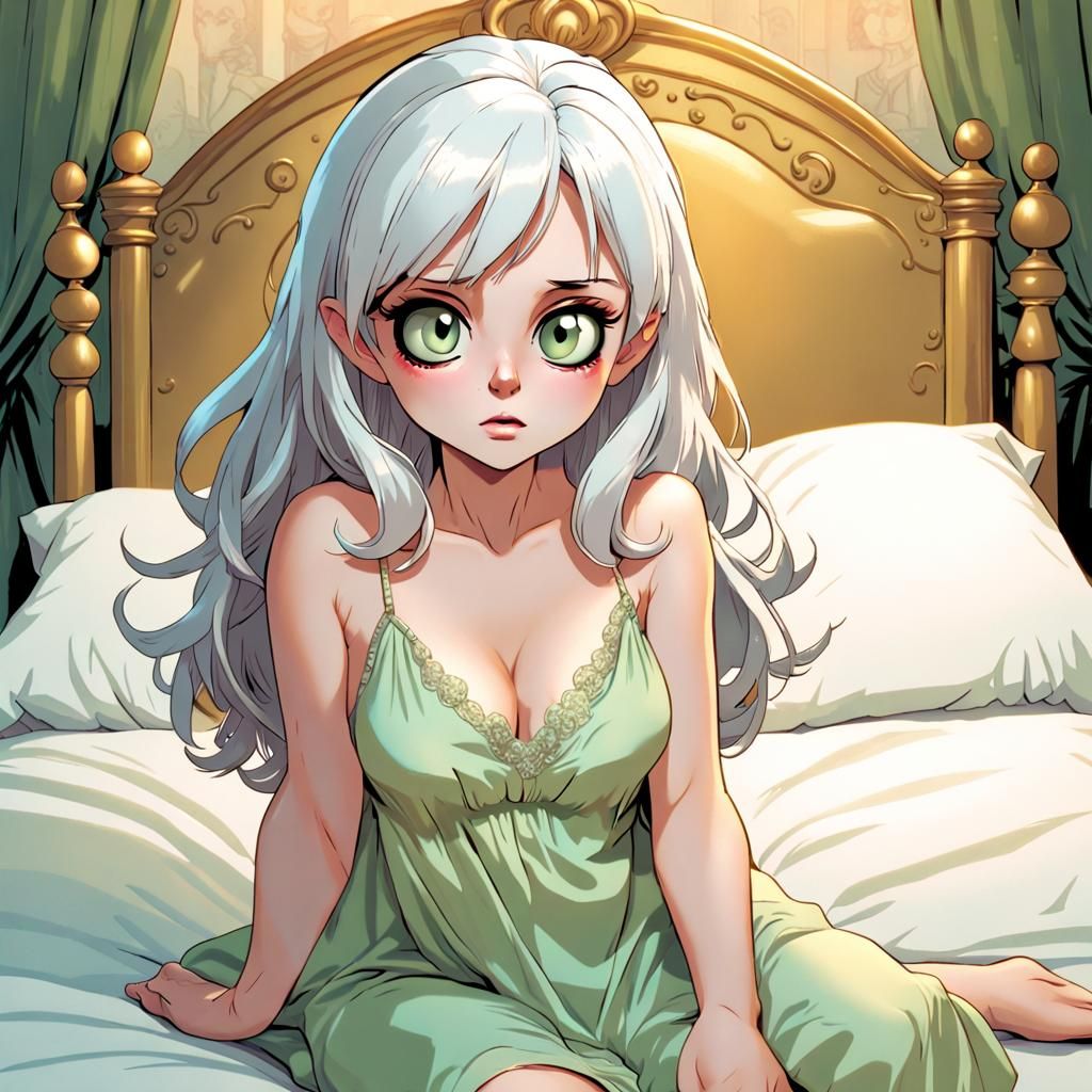 Beautiful Woman with White Hair in Comic Book Art