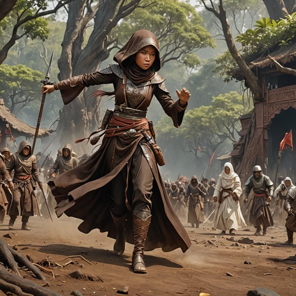 Furious Javanese Warrior with Glowing Sword