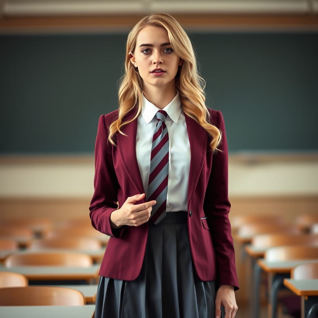 Elegant Schoolgirl Exudes Confidence in Sophisticated Unifor...