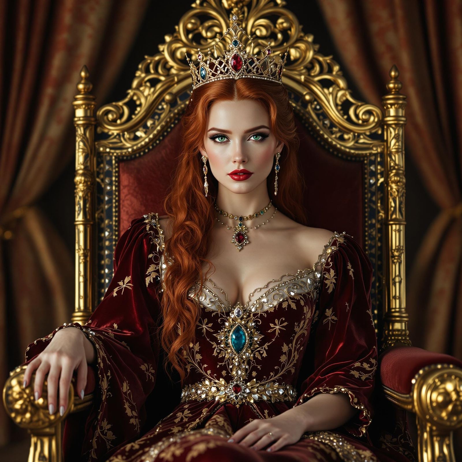 Medieval Queen on Throne in Photorealistic Detail