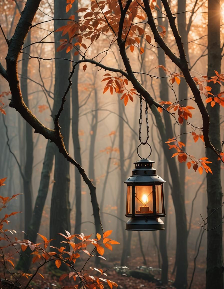 Autumn Forest Lantern in Golden Hour Lighting