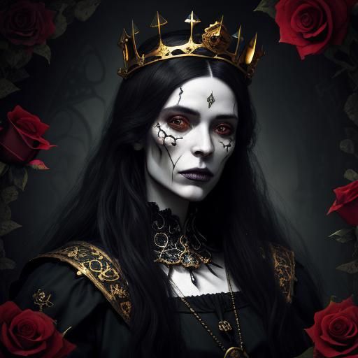 Gothic Skull with Crown and Roses in Baroque Style