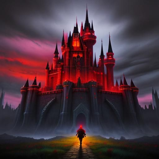 Psychedelic Red Fantasy Castle: Gloomy and Dark