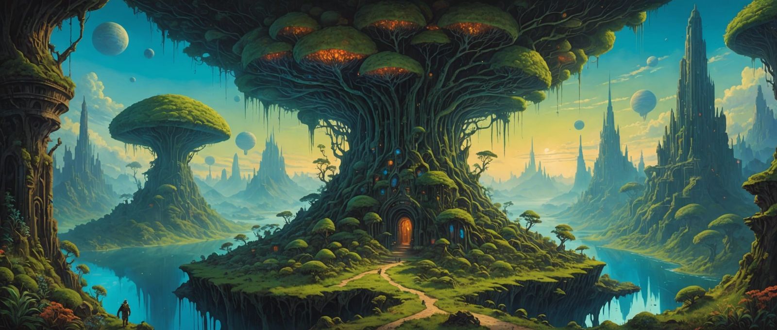 Alien Plants Dominate Astral Dystopian Oil Painting