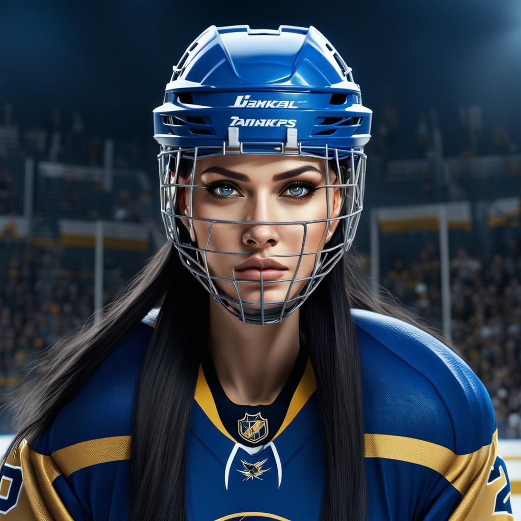 Young Woman Hockey Player in Detailed Matte Painting
