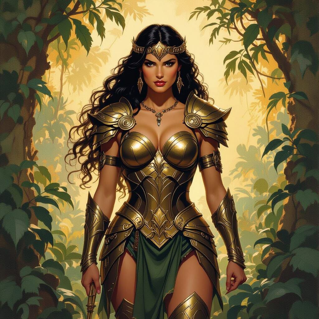 Hippolyta in Amazonian Armor, Frazetta-inspired Art