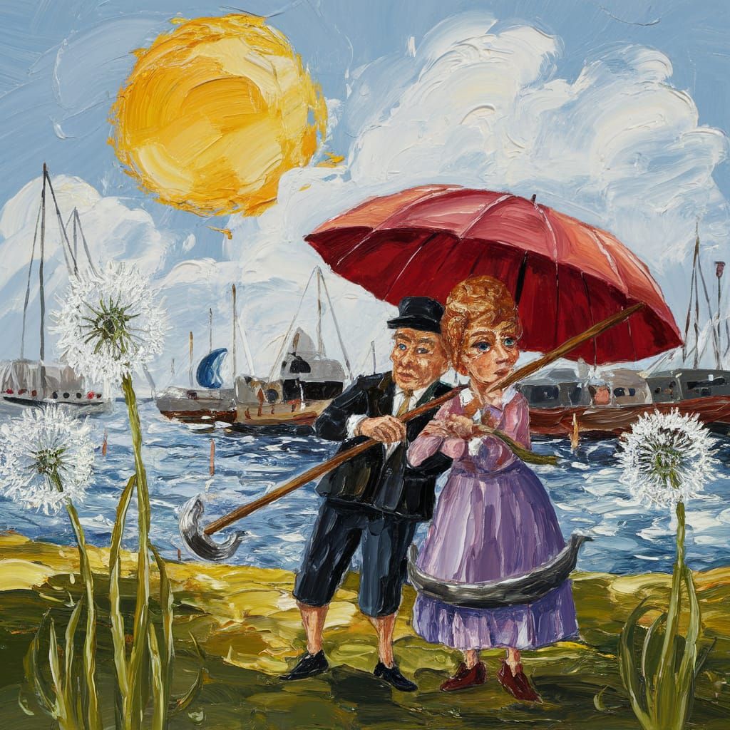 Vibrant Dandelion Blooms in Whimsical Impasto Painting