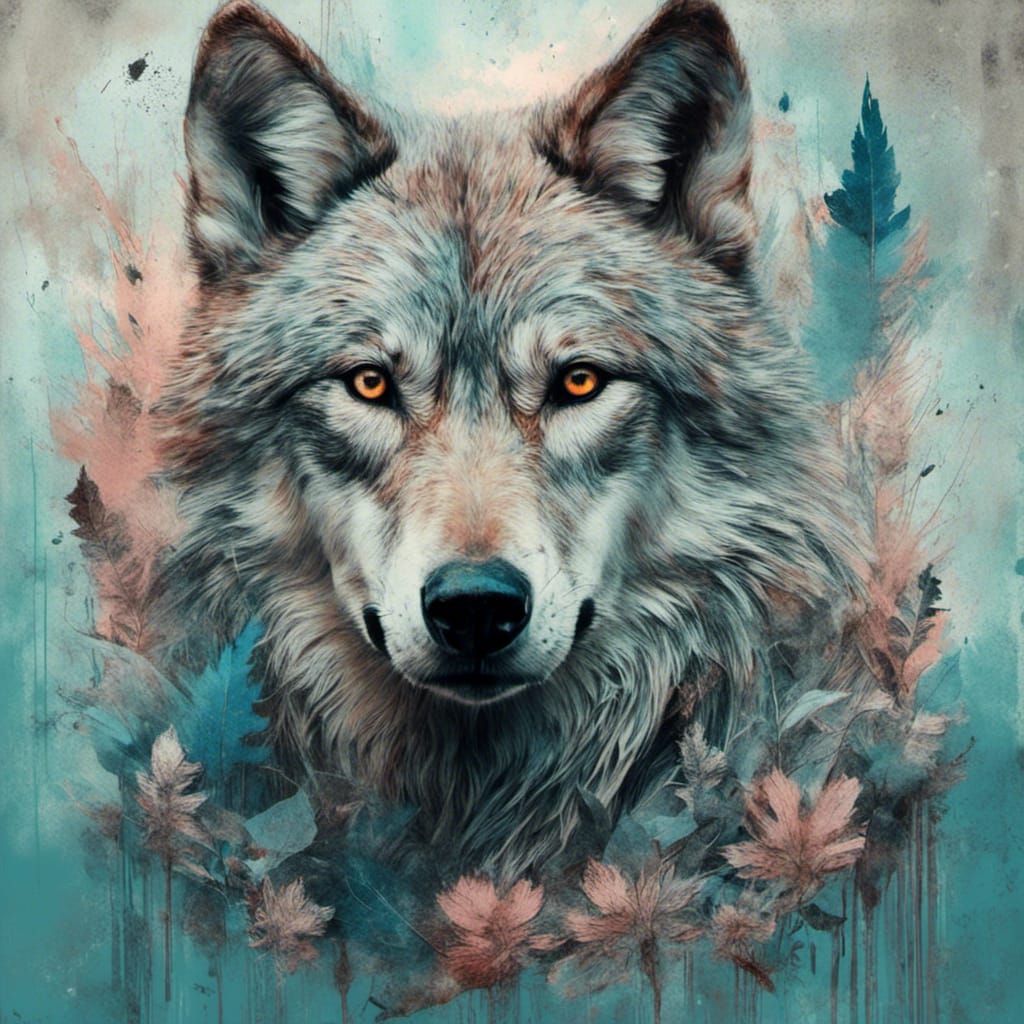 Ethereal Wolves as Mixed Media Pastel Collage