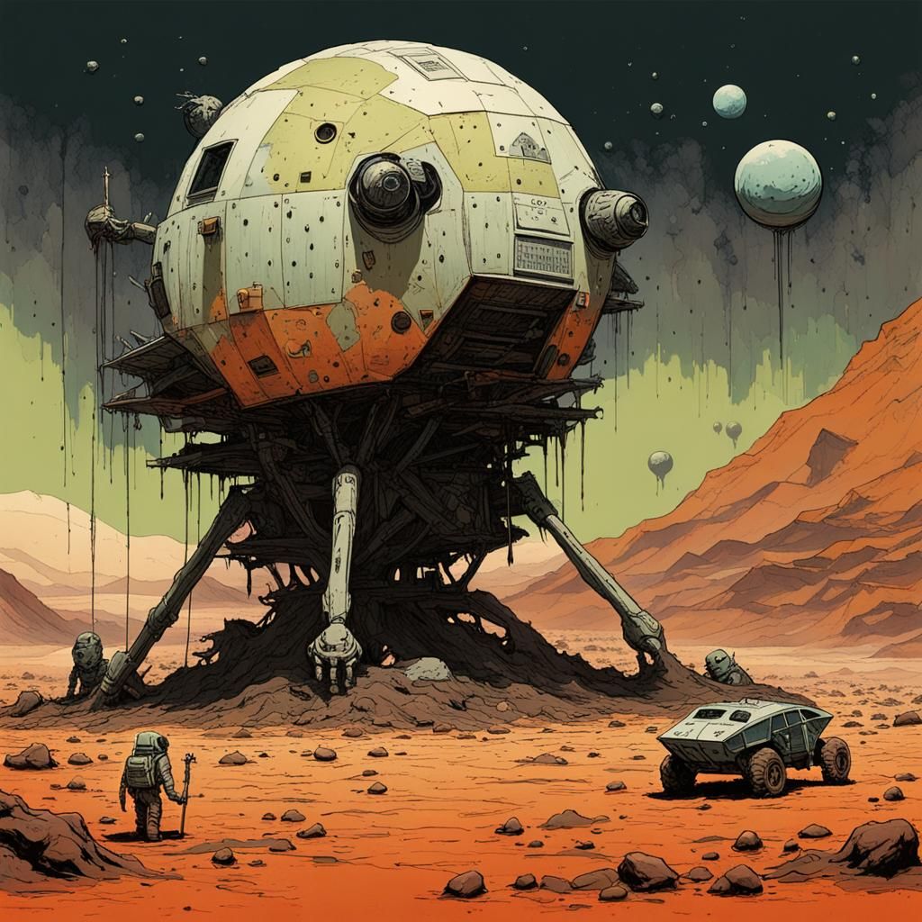 Martian Monster Attack on Sci-Fi Base, Retro Art