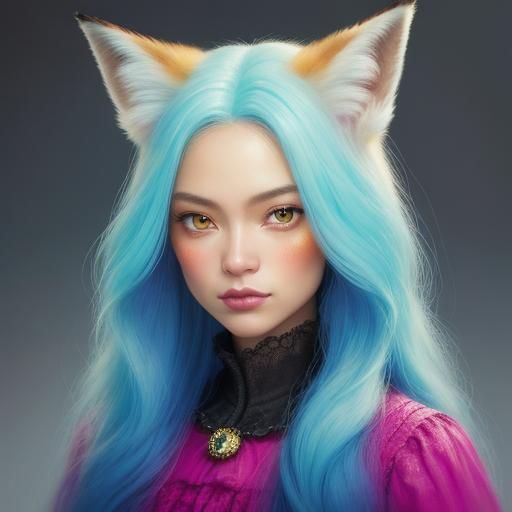 Girl-Fox Savors Gum Candy: Vibrant Oil Painting