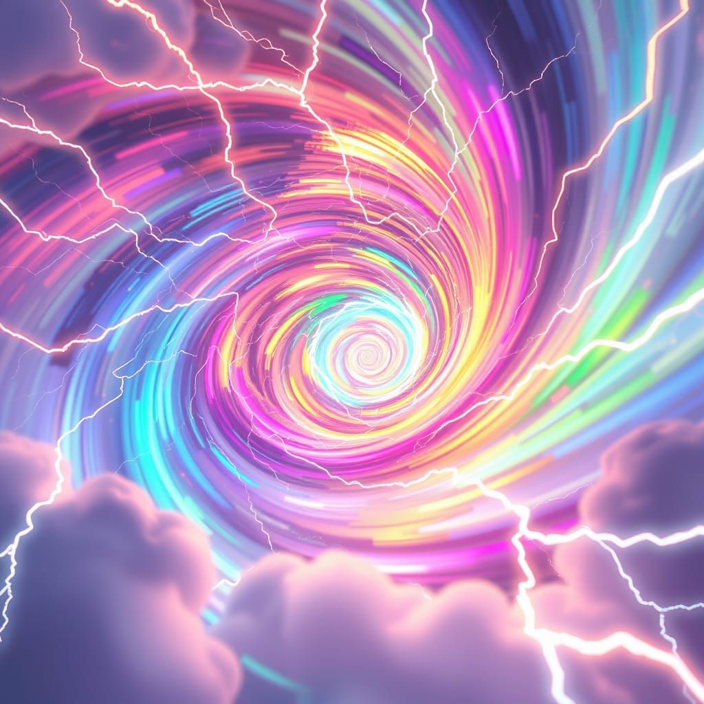 Vibrant Rainbow Lightning in Futuristic Anime Style