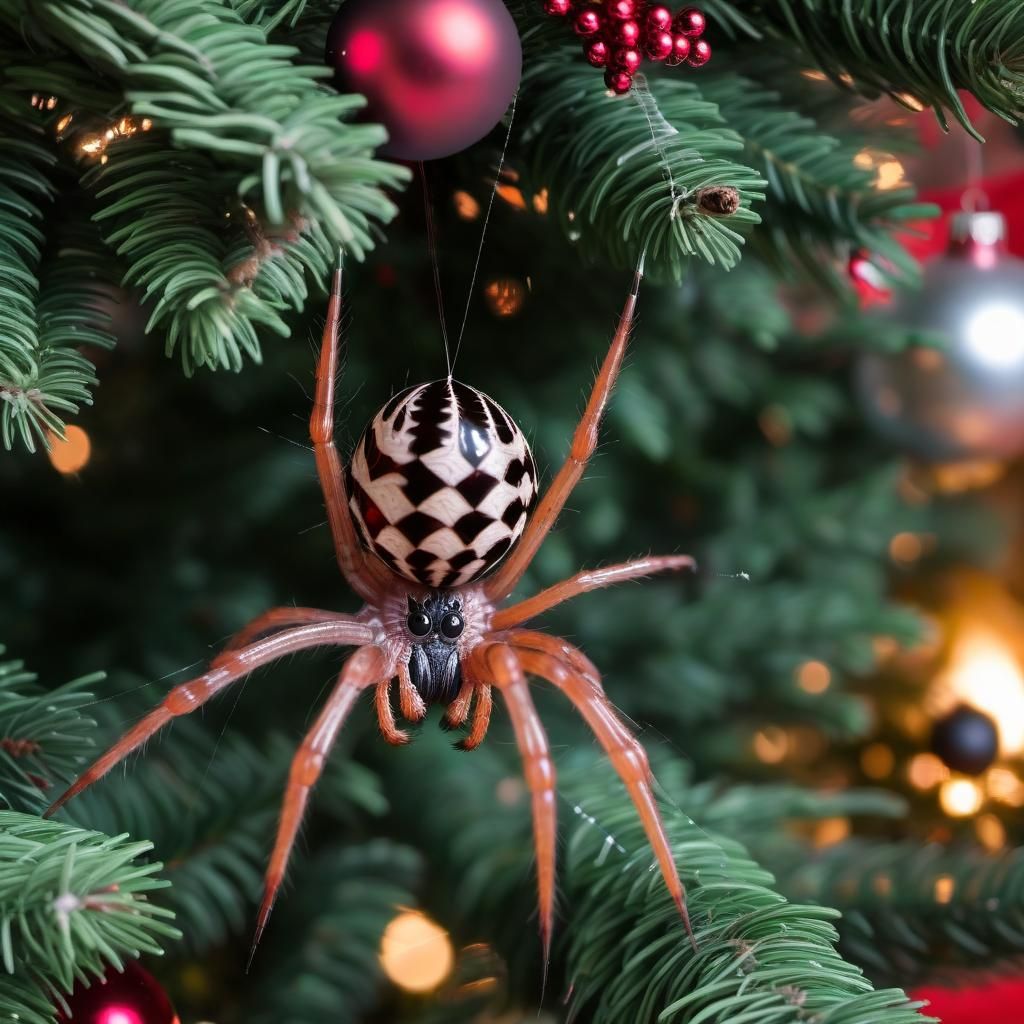 Festive Christmas Spider in a Christmas Tree
