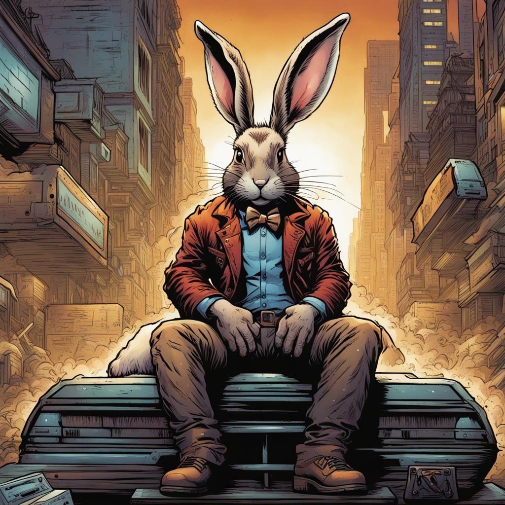 Jax the Rabbit in Comic Book Art Style