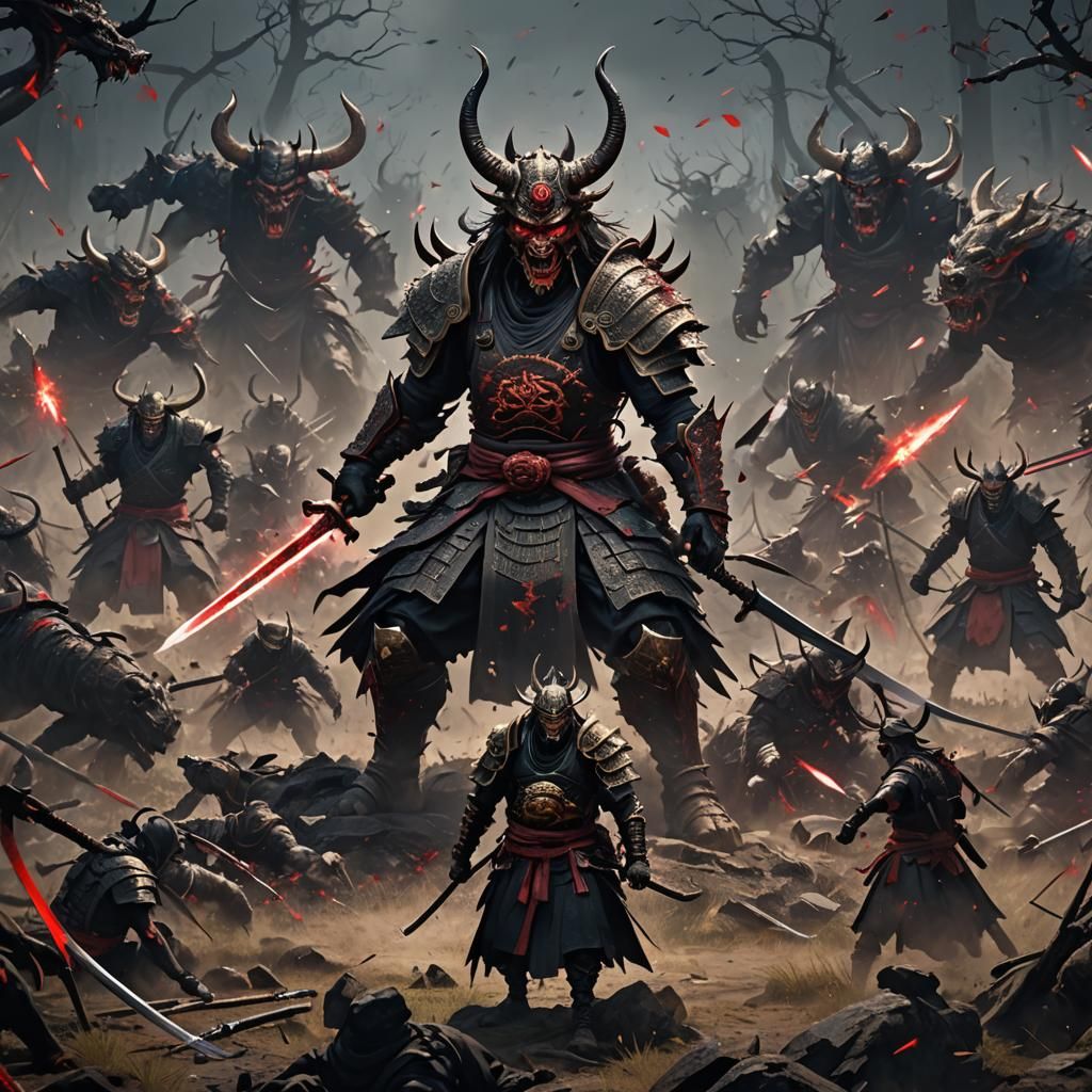 Demon Samurai Battlefield: Dark Fantasy Concept Art
