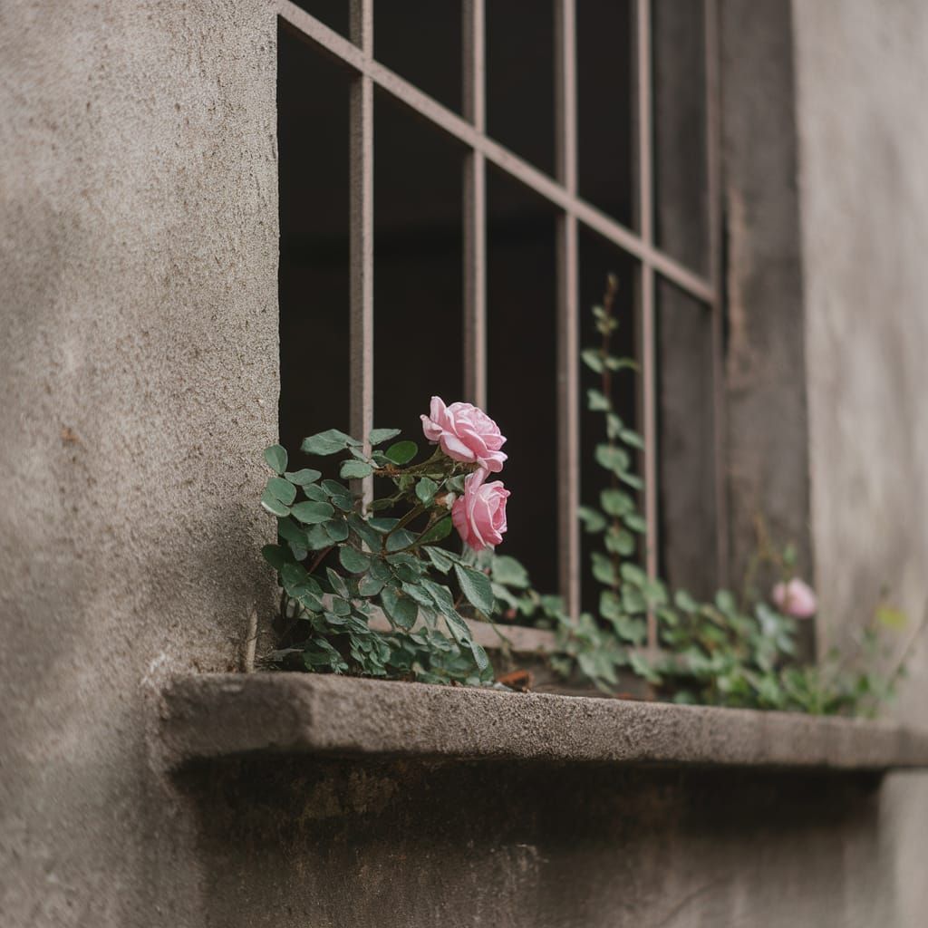 Wild Rose Growing in Industrial Building