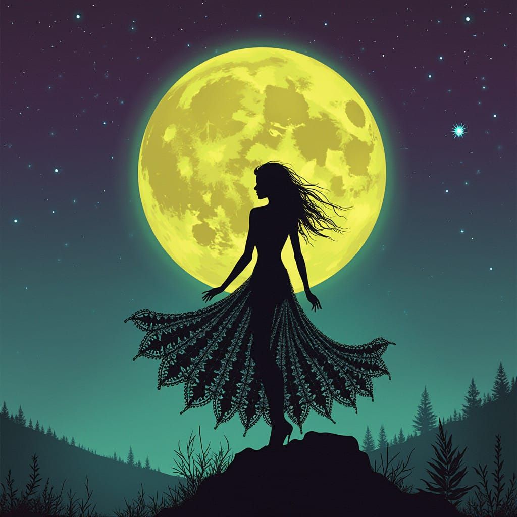 Surreal Crochetpunk Goddess Rises with the Yellow Moon