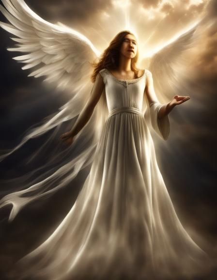 Winged Angel in Dramatic Lighting: Digital Art