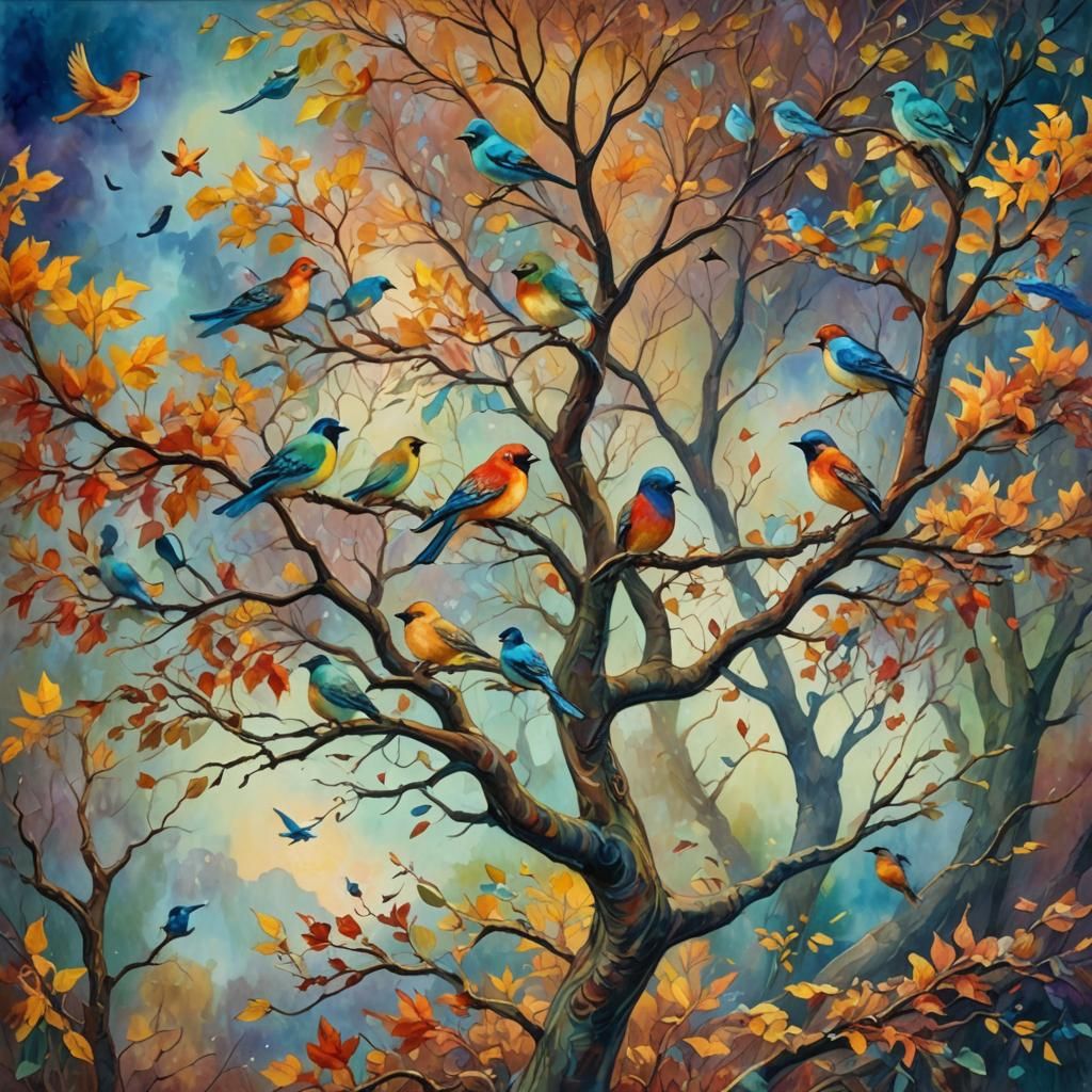 Autumn Tree Sanctuary in Dreamy Neo-Impressionist Style