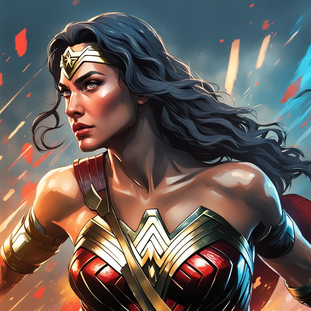 Hyperdetailed Wonder Woman Portrait in Triadic Colors