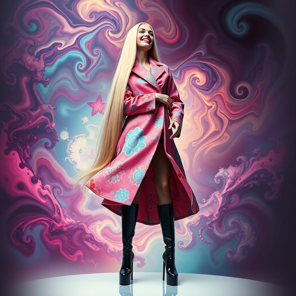 Haute Couture Model in Dynamic Flip-Bend Pose