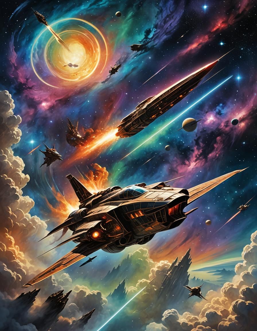 King Easy's Jedi Ship Soaring Through Nebulae