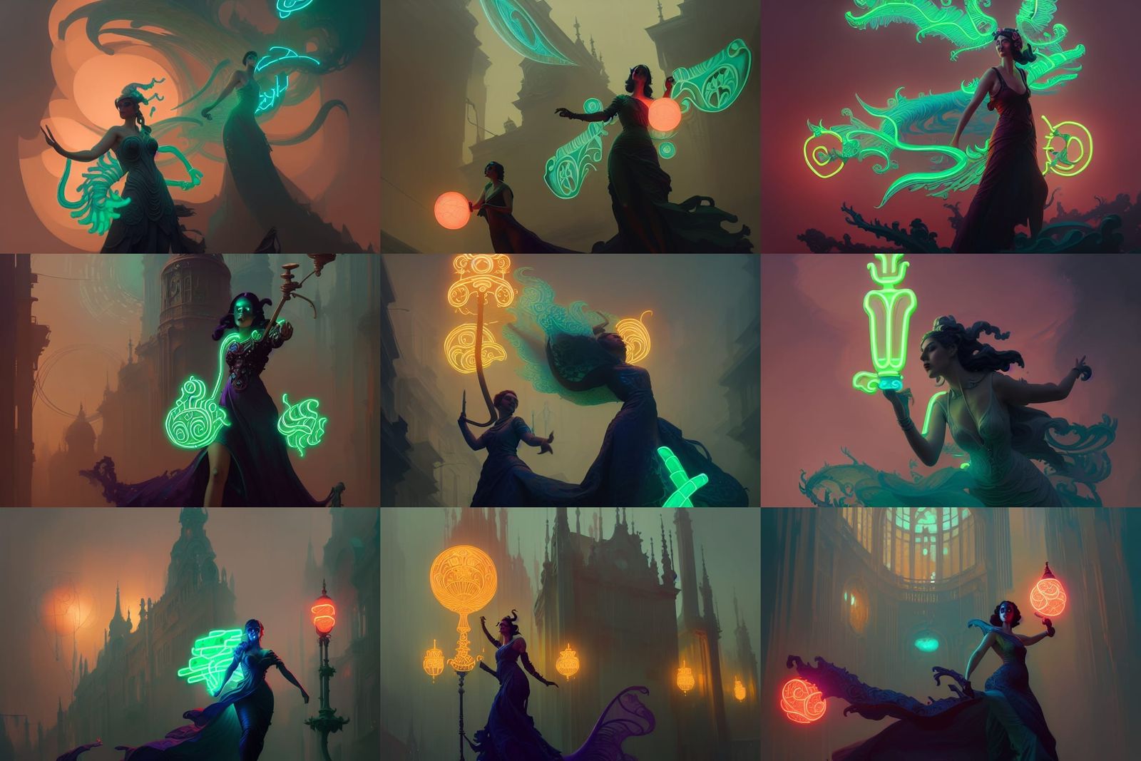 Neon Mace-Wielding Troll in Art Deco Style