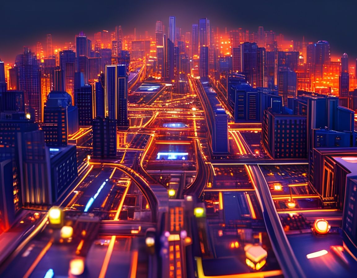 Futuristic City as Pinball Machine at Night