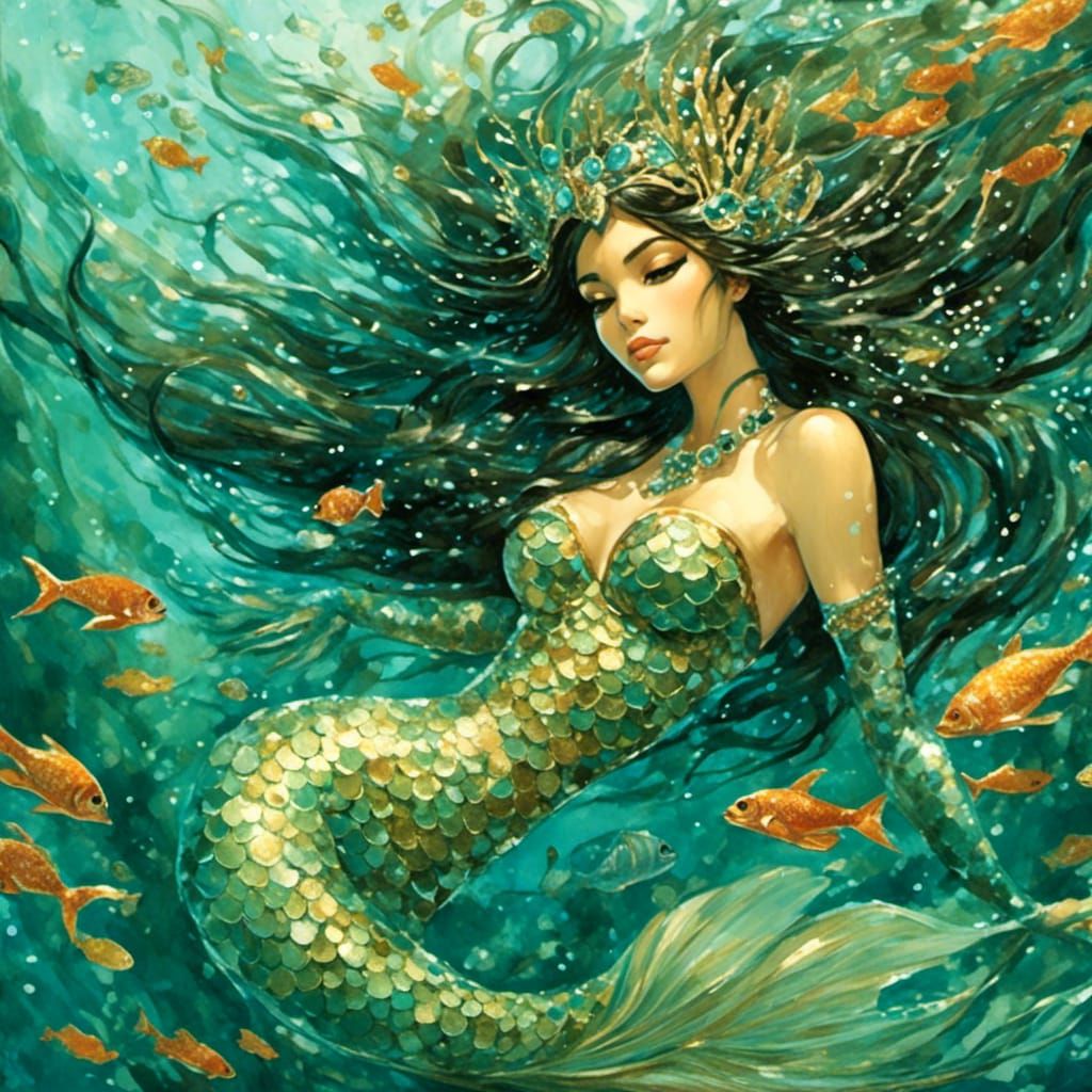 Anime Mermaid in Underwater Kingdom