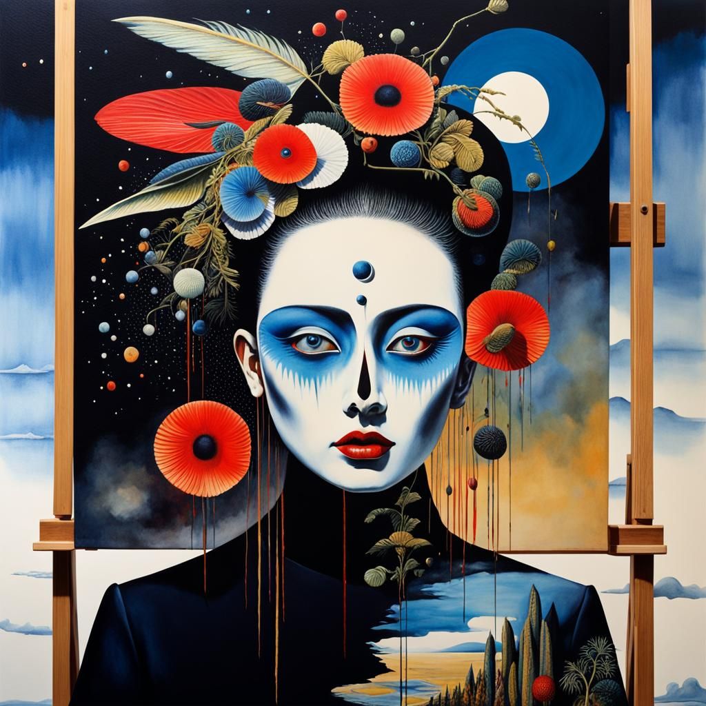 Dark Fantasy Painting on Easel in Surreal Style