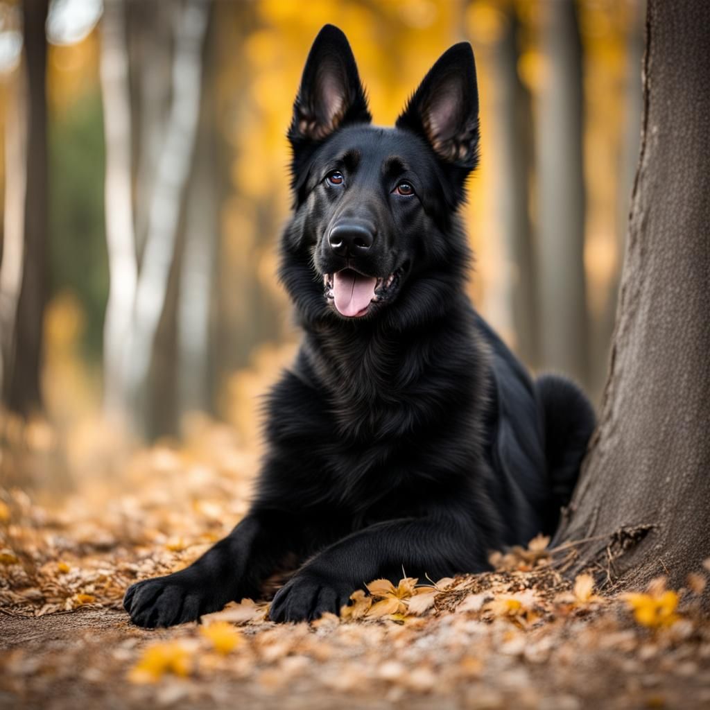 Happy Black German Shepherd with Brown Paws
