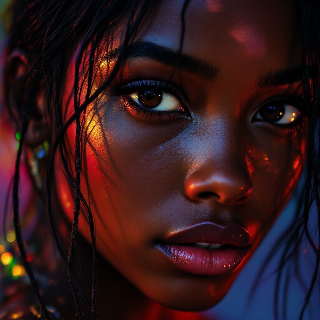 Hyperrealistic Portrait of a Young Surinam Woman in Dramatic...