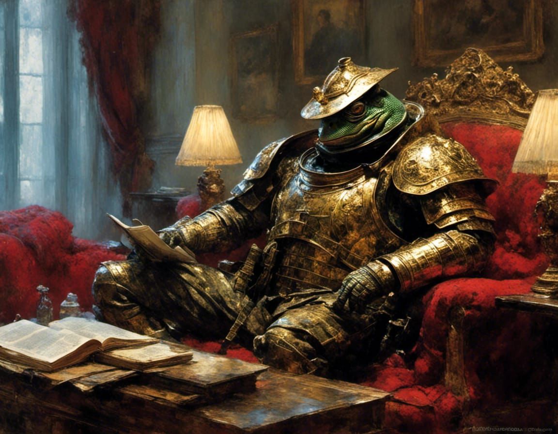 Hyperrealistic Toad Reads Book in Living Room