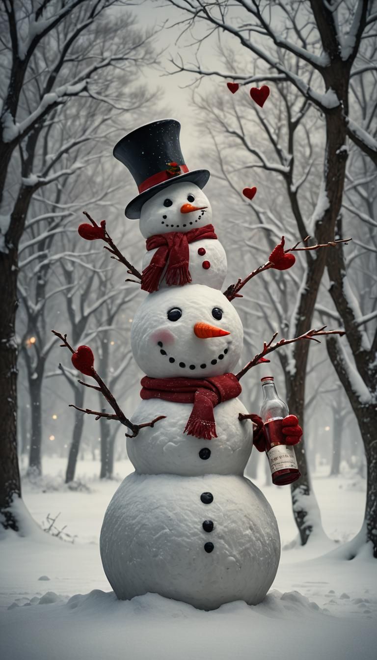 Winter Snowman Masterpiece with Heartfelt Whimsy