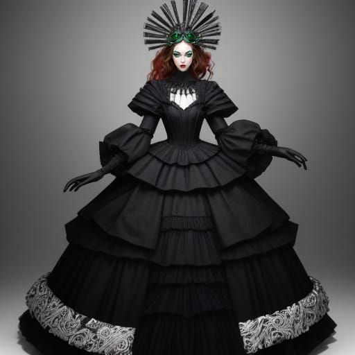 Avantgarde Woman in Black and White Outfit