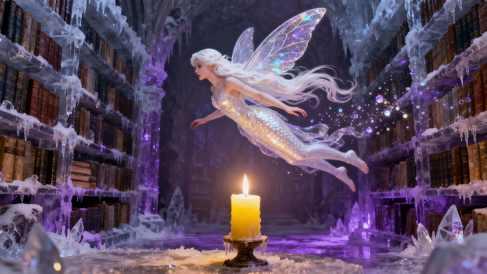Pearlescent Nymph Fairy in Frozen Library