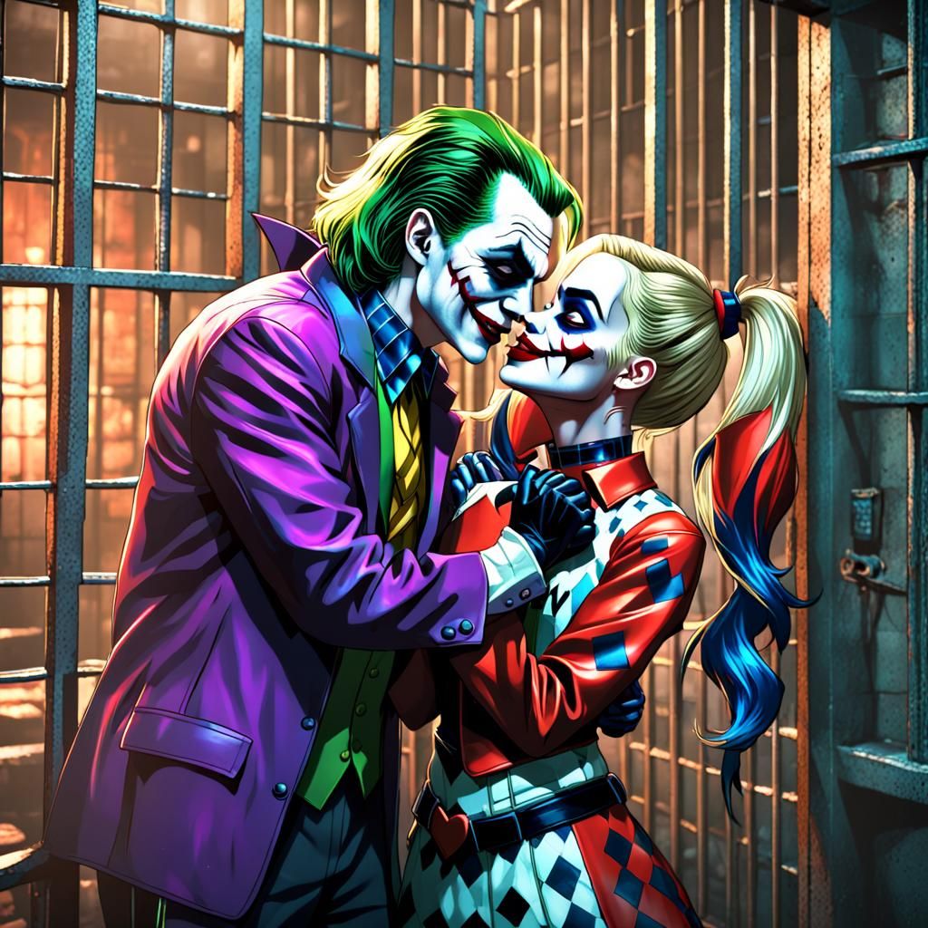 Harley Quinn and Joker Kiss: Detailed Digital Painting