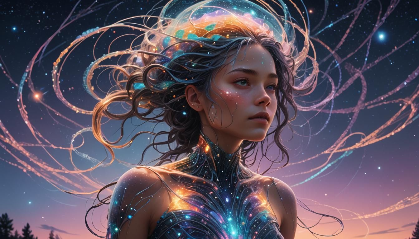 Alien Princess Made of Galaxies in Digital Art