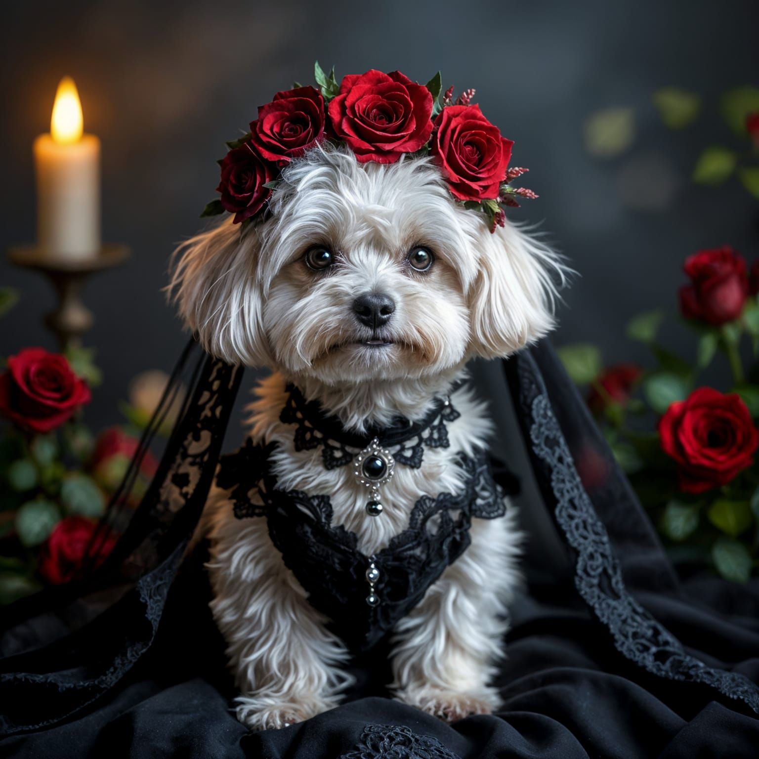 Gothic Bride Dog Portrait Hyperrealistic