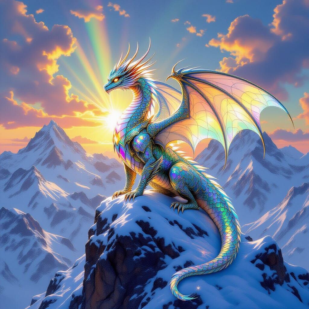 Crystal Dragon on Mountain Peak: Art Nouveau Style