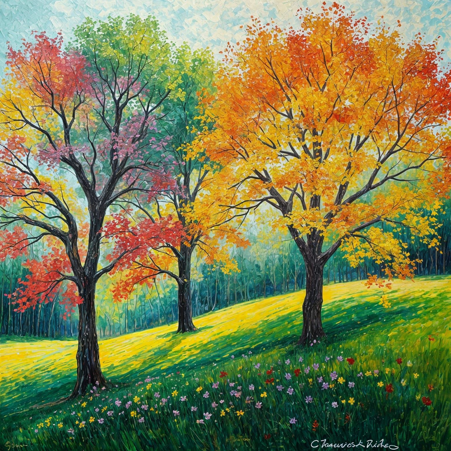 Tranquil Colorful Landscape Masterpiece in Impasto Style