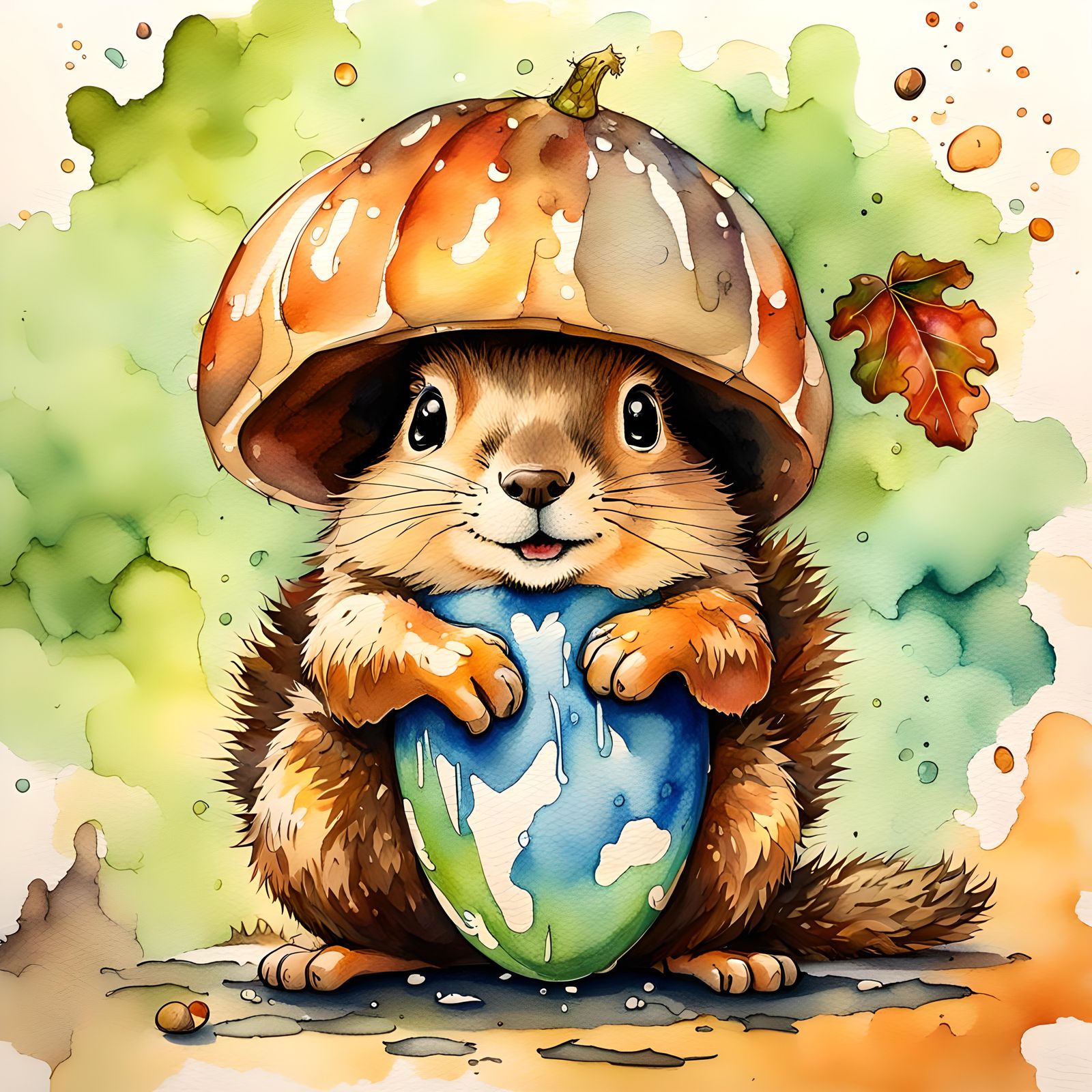 Whimsical Watercolor Chipmunk with Acorn